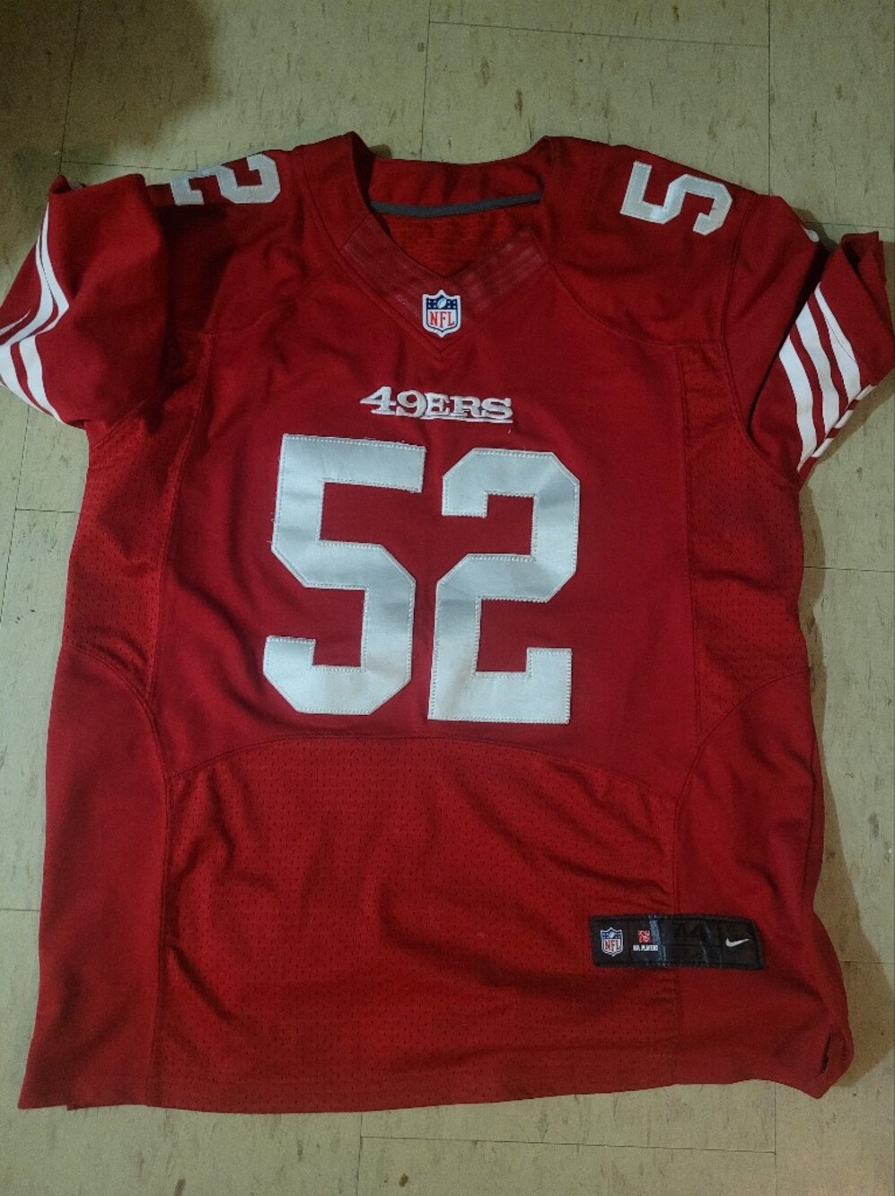 Signed NFL San Francisco 49ers Red and White #52 Men's Football Jersey